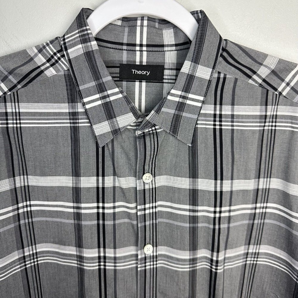 Theory Shirt Mens Large Black Gray Button Up Zack PS Long Sleeve Casual Cotton